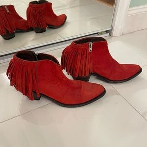 Old Gringo Red Fringe Ankle Boots